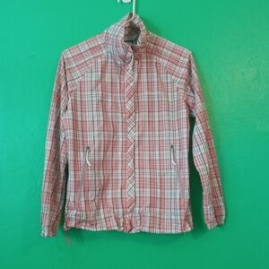 Columbia Women's Omni-Shield Windbreaker Jacket Full Zip Pink Gray Plaid